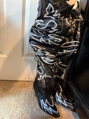 Black Embroidered Over-the-Knee Cowboy Boots
